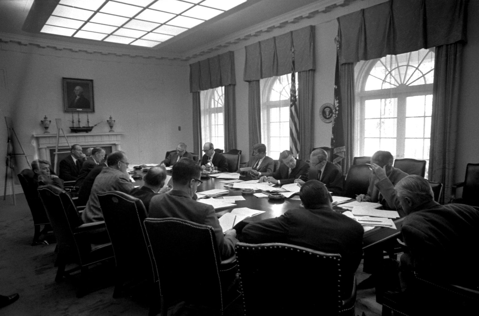 President John F. Kennedy meets with the Executive Committee of the National Security Council during the Cuban Missile Crisis, October 29, 1962.